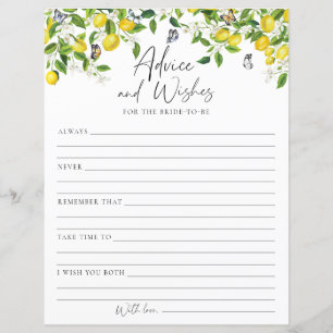 Advice Wishes Lemon Bridal Shower Game
