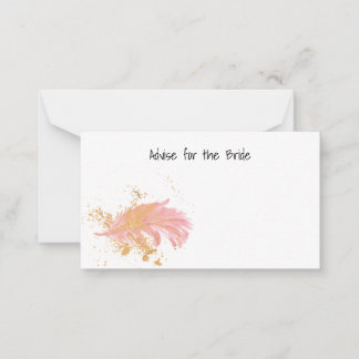 Advise for the Bride Gold and Pink Feather Advice Card