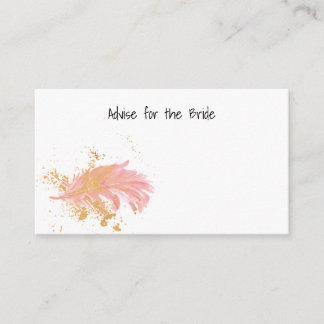 Advise for the Bride Gold and Pink Feather Advice Card