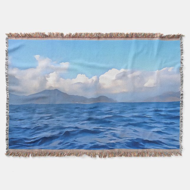 Aegean Blue Marmaris Turquoise Coast Painting Throw Blanket (Front)