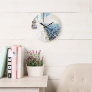 Aegean Sail Vessel Sketch Round Clock – Nautical 