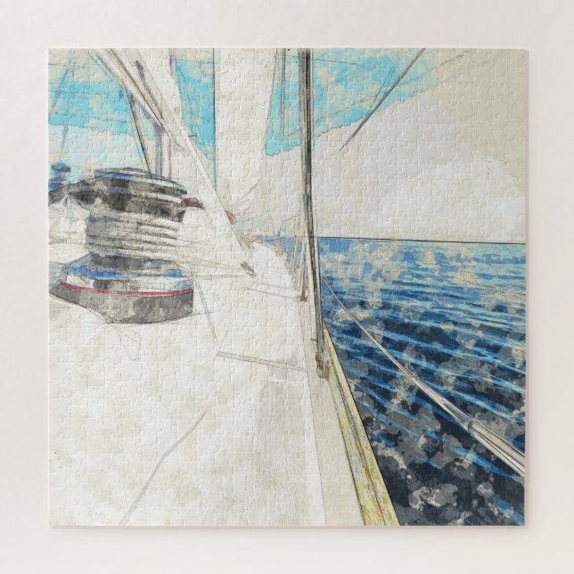 Aegean Sailboat Sketch Jigsaw Puzzle – Nautical  (Vertical)