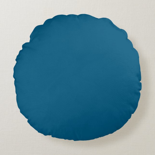 Aegean Sea Blue Solid Colour Print Round Pillow (Front)