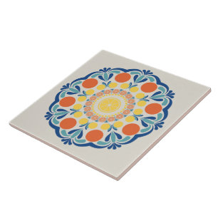 Aegean Summer Oranges And Lemons Dot Mandala Tile