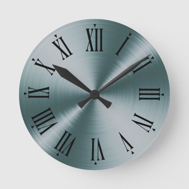 Aegean Teal Shiny Radial Modern Contemporary Round Clock (Front)