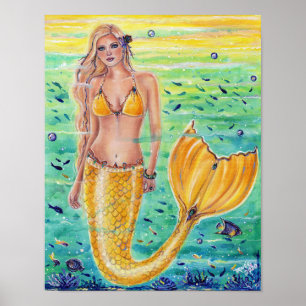 Aelia Yellow mermaid art By Renee L. Lavoie Poster