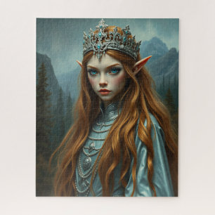 Aelithra, Crown of the Veil – Elven Queen Fantasy Jigsaw Puzzle