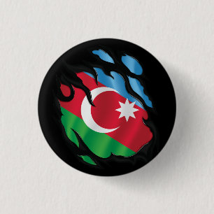Aerbaijan Ripped Flag 1 Inch Round Button
