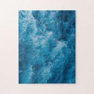 Aerial Blue Ocean Waves Crashing Jigsaw Puzzle
