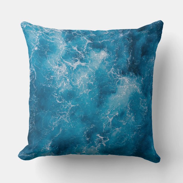 Aerial Blue Ocean Waves Crashing Throw Pillow (Front)