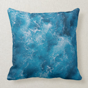 Aerial Blue Ocean Waves Crashing Throw Pillow