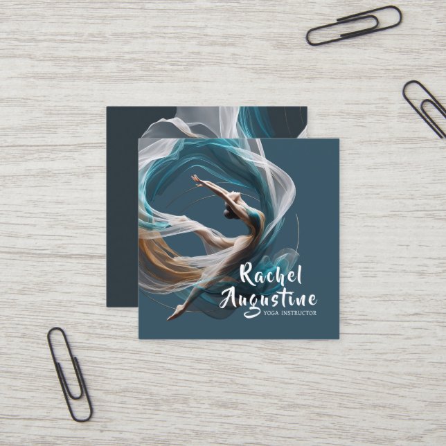 Aerial flying Air Yoga Instructor Pilates Fitness Square Business Card (Front/Back In Situ)