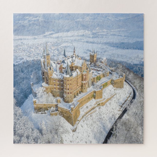 Aerial Hohenzollern Castle: snowy Germany. Jigsaw Puzzle (Vertical)