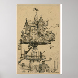 Aerial house by Albert Robida (1883) Poster