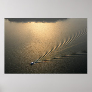 aerial image of boat in Lake Gatun Panama Poster