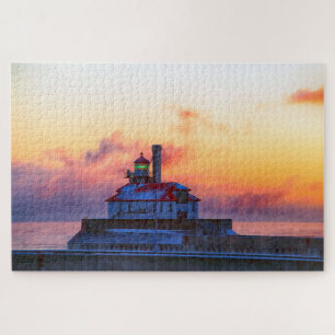 Aerial Lift Bridge Duluth Minnesota with Sea Smoke Jigsaw Puzzle