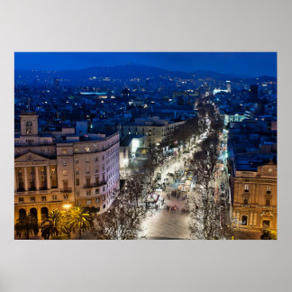 Aerial night view of La Rambla Poster