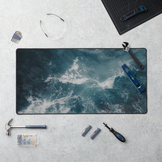 Aerial Ocean Waves Teal Coastal Desk Mat (Workstation)