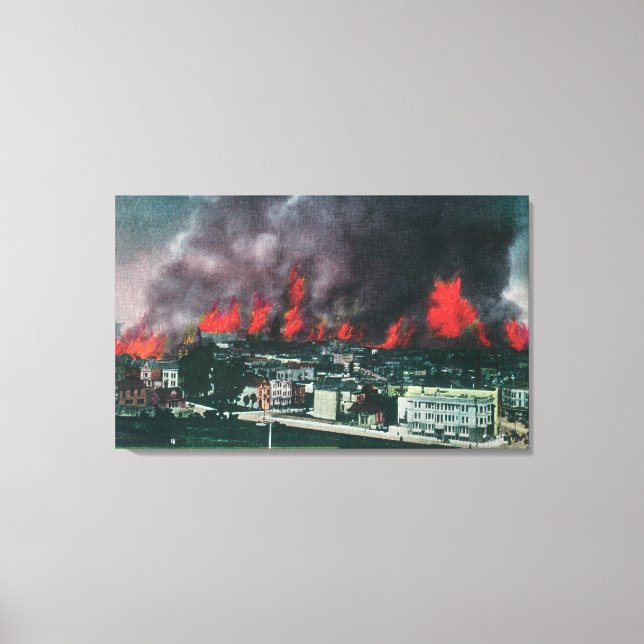 Aerial of City Ablaze During 1906 Fire Canvas Print (Front)
