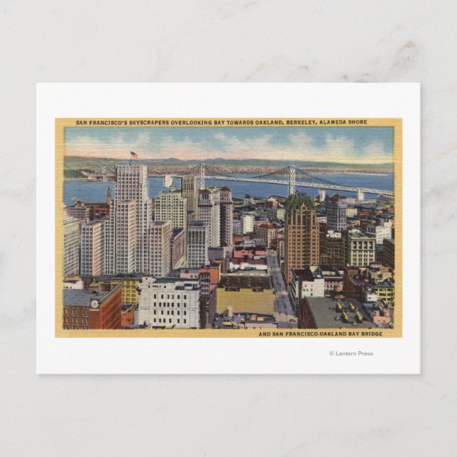 Aerial of Downtown, Bay Bridge View Postcard (Front)