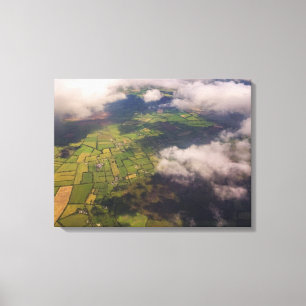 Aerial Patchwork of Irish Farmland and Clouds Canvas Print