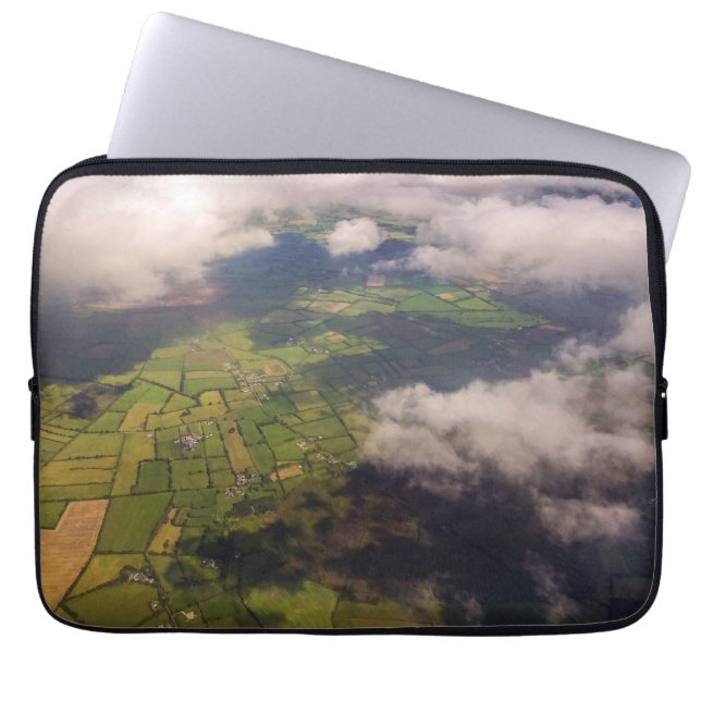Aerial Patchwork of Irish Farmland and Clouds Laptop Sleeve (Front)