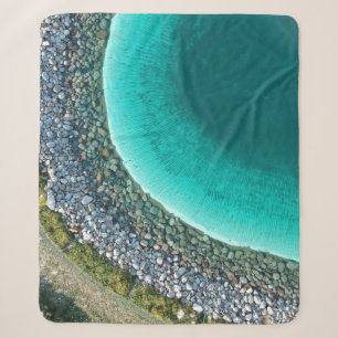Aerial photography of body of water surrounded wit sherpa blanket