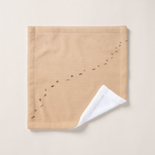 Aerial photography of footprints in the sand wash cloth