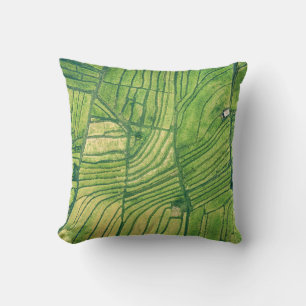 Aerial photography of green farm field throw pillow