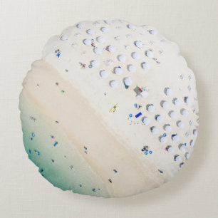 Aerial photography of seashore round pillow