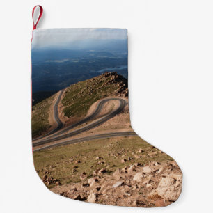 AERIAL PHOTOGRAPHY OF WINDING ROAD SMALL CHRISTMAS STOCKING