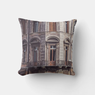 AERIAL PHOTOGRAPHY OF WINDOWPANE OF THE BUIDLING THROW PILLOW