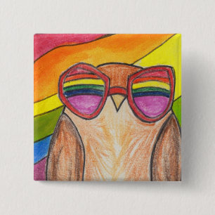 aerial rainbow owl button