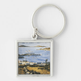 Aerial Scene of Town and Dock Railway Poster Keychain