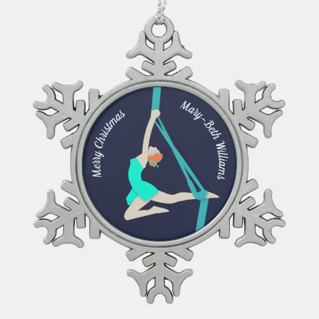 Aerial Silks Snowflake Pewter Christmas Ornament (Front)