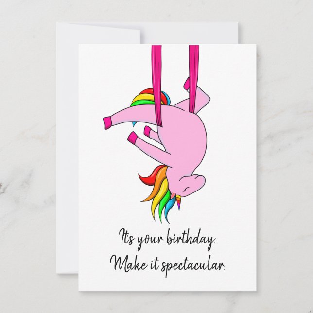 Aerial Silks Unicorn Flat Birthday Card (Front)
