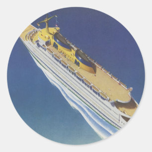 Aerial View of a Vintage Cruise Ship in the Ocean Classic Round Sticker
