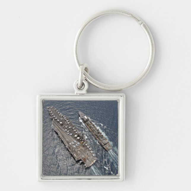 Aerial view of aircraft carrier USS Ronald Reag Keychain (Front)