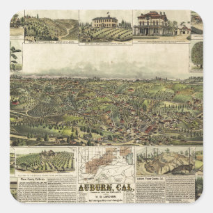 Aerial View of Auburn, California (1887) Square Sticker