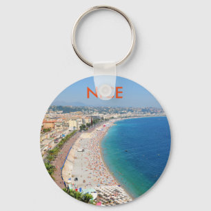 Aerial view of beach in Nice, France Keychain