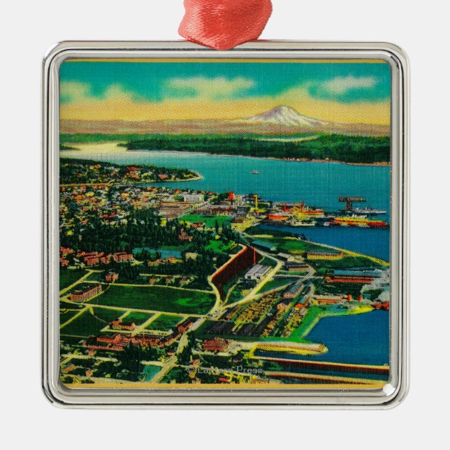 Aerial view of Bremerton and Bremerton Navy Yard Metal Ornament (Front)
