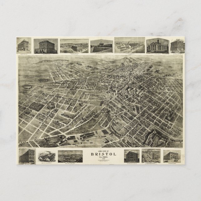 Aerial View of Bristol, Virginia/Tennessee (1912) Postcard (Front)