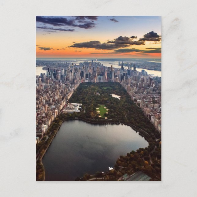 Aerial View of Central Park at Sunset Postcard (Front)