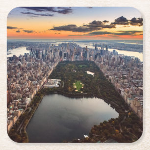 Aerial View of Central Park at Sunset Square Paper Coaster