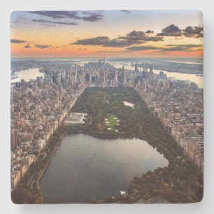 Aerial View of Central Park at Sunset Stone Coaster
