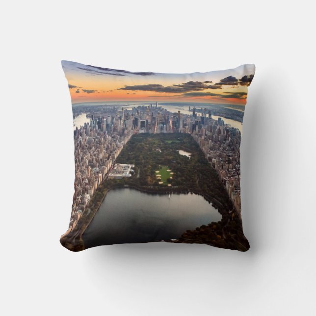 Aerial View of Central Park at Sunset Throw Pillow (Front)