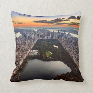 Aerial View of Central Park at Sunset Throw Pillow