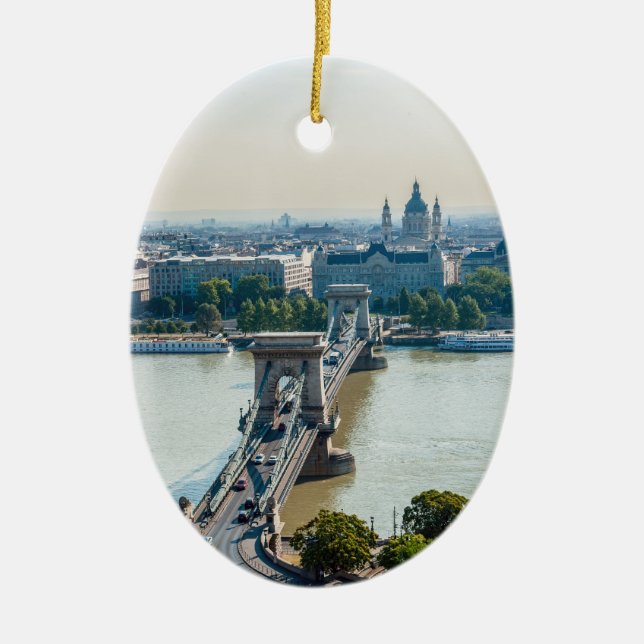 Aerial view of Chain Bridge - Budapest, Hungary Ceramic Ornament (Front)