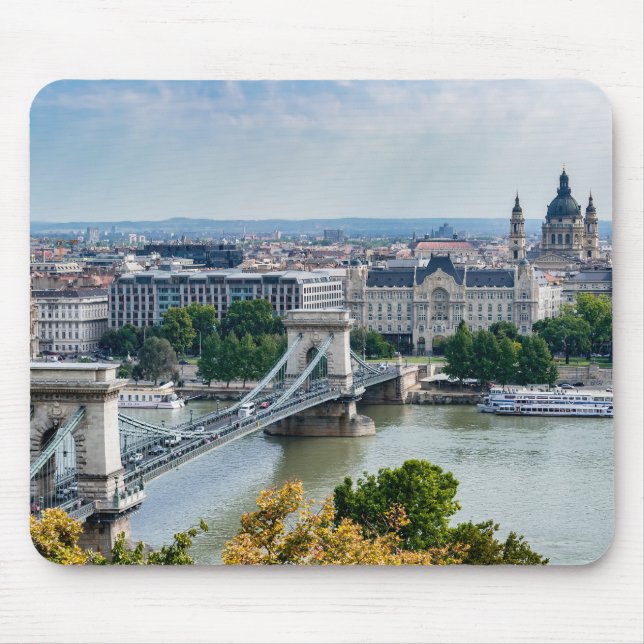 Aerial view of Chain Bridge in Budapest, Hungary Mouse Pad (Front)