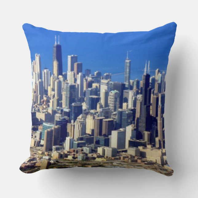 Aerial view of Chicago Downtown with Lake Throw Pillow (Front)